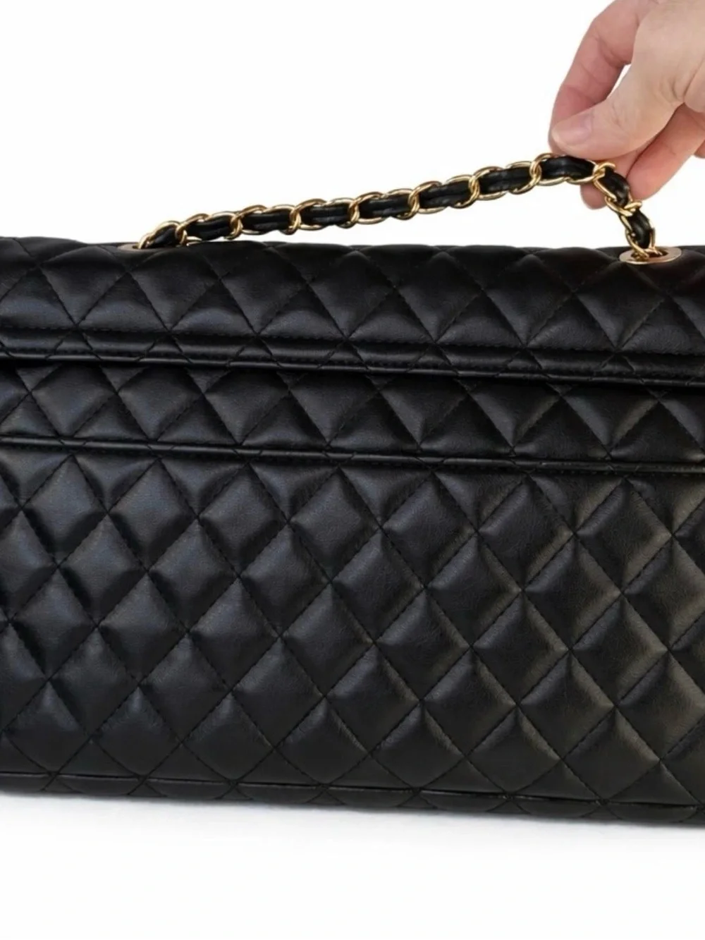 Badgley Mischka Black Quilted Shoulder Bag with Gold Chain